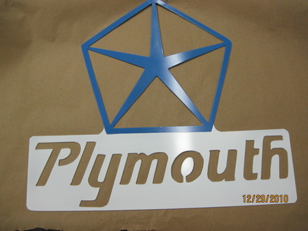 Custom Plymouth sign in Skiers Blue and Polar White
