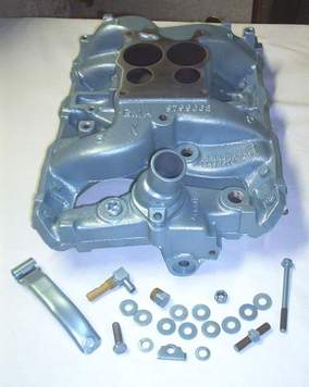 Pontiac intake manifold, pcv bracket and hardware in Poncho Blue